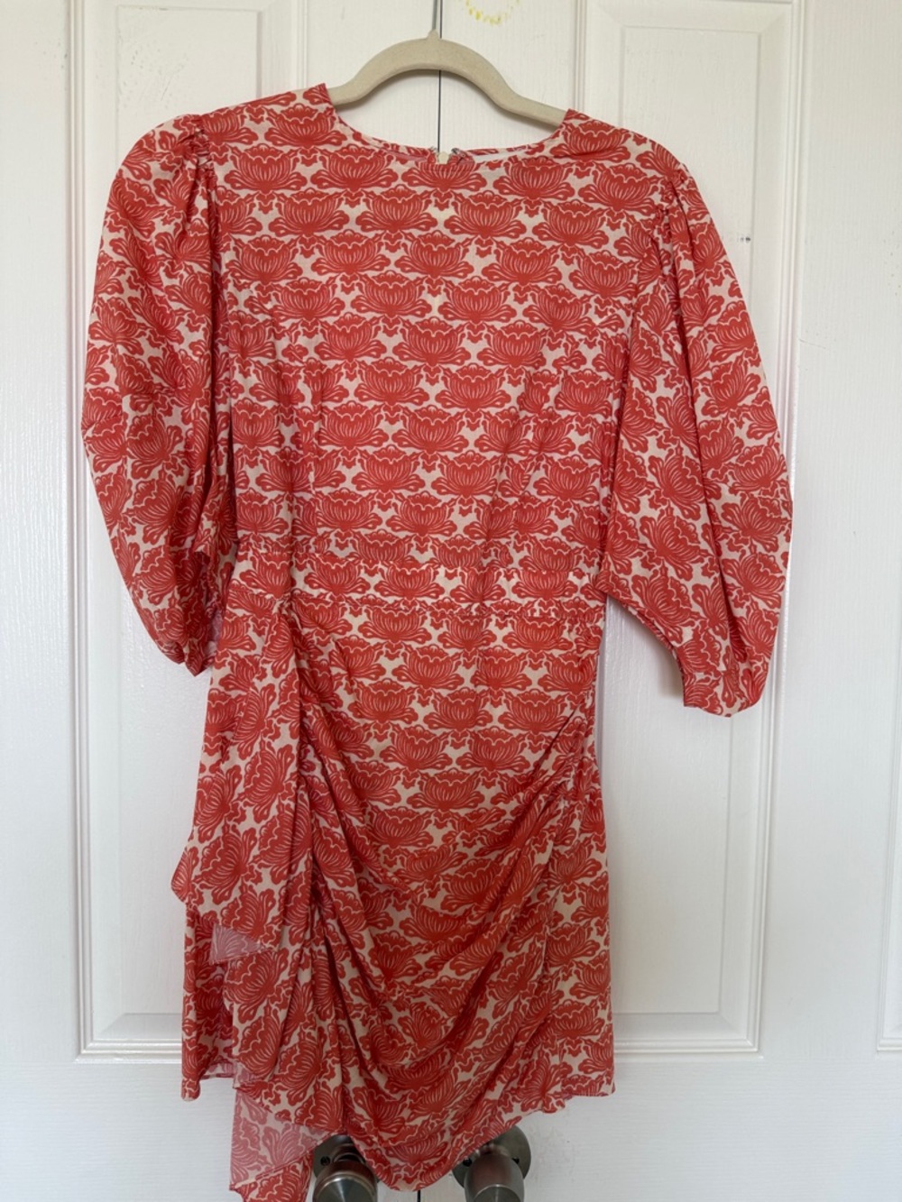 RHODE Red Floral-Print Mini Dress with Cream Background